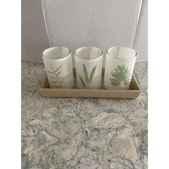 Simple Botanical (3) Votive Glass Candle Holders - Picture 1 of 9